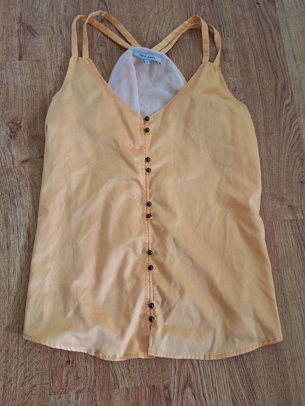 Naked Zebra Light Yellow Button-Front Strappy Satin Camisole